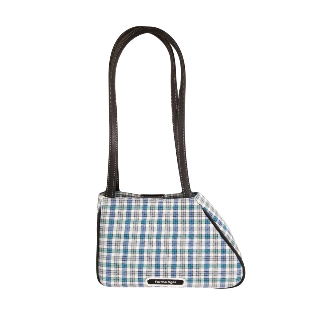 For The Ages Sophia Asymmetrical Small Tote Bijou Blue Gray Cotton Twill Plaid